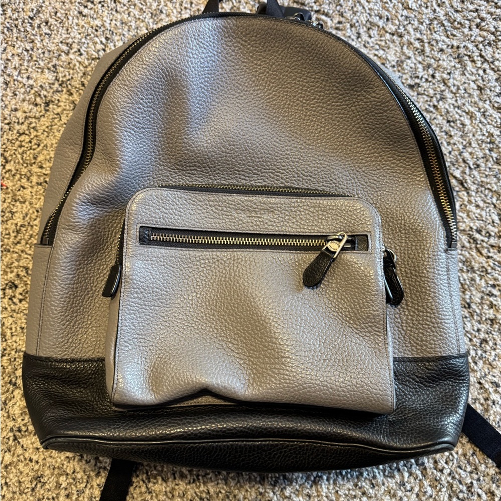 Coach Gray Leather Backpack for Men - Picture 2 of 6